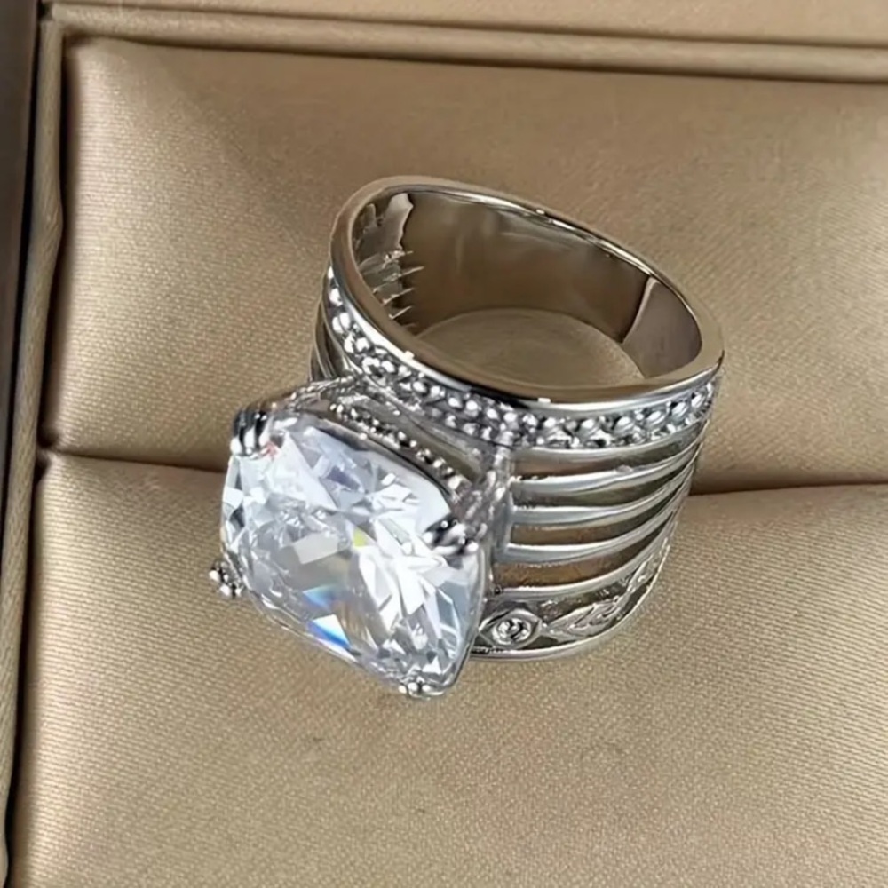 Anthropologie Silver Ring with Crystal Accent